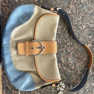 Used Coach Light Blue Tan Shoulder Bag